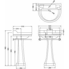 Раковина Burlington Edwardian Round 62 с пьедесталом Regal и полотенцедержателем