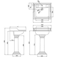 Раковина Burlington Английский Сад Classic 65 с пьедесталом