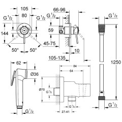 Смеситель с гигиеническим душем встраиваемый Grohe BauClassic 124901