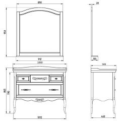 Зеркало ASB-Woodline Модерн 105 белый массив ясеня