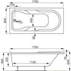 Ванна акриловая Vagnerplast Corvet 170 VPBA178COR2X-04