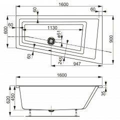 Ванна акриловая Vagnerplast Cavallo Offset 160 Right VPBA169CAV3PX-04