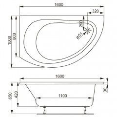 Ванна акриловая Vagnerplast Corona 160 Right VPBA168CRN3PX-04