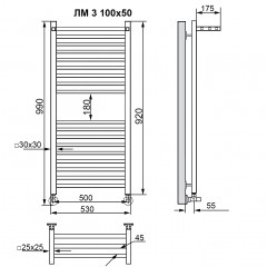 Полотенцесушитель водяной Ника Modern ЛМ 3 черный 100x50