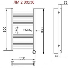 Полотенцесушитель электрический Ника Modern ЛМ 2 хром масляный 80x30