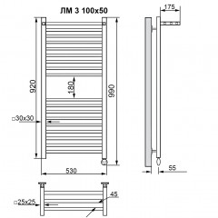 Полотенцесушитель электрический Ника Modern ЛМ 3 черный matt масляный 100x50