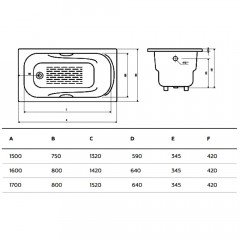 Ванна чугунная Goldman Nova 150x80 с ножками и ручками