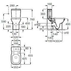 Унитаз Roca Debba Round Rimless 734299P00Y + бачок 734199100Y (без сиденья)