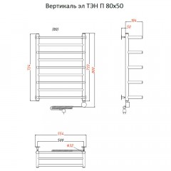 Полотенцесушитель электрический Тругор Вертикаль ТЭН П 80х50