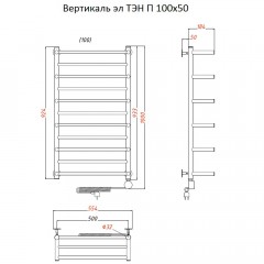 Полотенцесушитель электрический Тругор Вертикаль ТЭН П 100х50