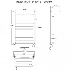 Полотенцесушитель электрический Тругор Идеал комби ТЭН 3 П 100х60