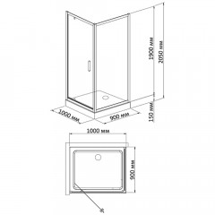 Душевой угол Bandhours Frenk/Side/Rectangular 910 100x90