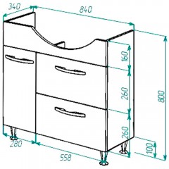 Тумба с раковиной Bellezza Балтика 90 R белый