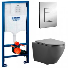 Инсталляция Grohe Rapid SL 38772001 + унитаз Esbano Azalea matt grey безободковый с сиденьем