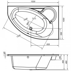 Ванна акриловая Cersanit Kaliope 153x100 R