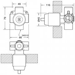 Скрытая часть смесителя Bravat Built-in D999CP-ENG