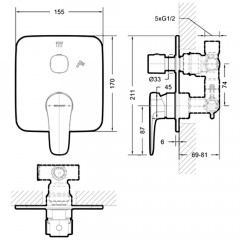 Смеситель для ванны встраиваемый Bravat Source PB8173218BW-2-ENG