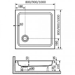 Поддон акриловый RGW Acryl STYLE 90x90 16180199-11