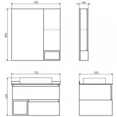 Комплект мебели Comforty Прага 75 дуб белый (раковина T-Y9378)