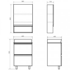 Комплект мебели Comforty Эдинбург 60Н бетон светлый (раковина 9055RA-50)