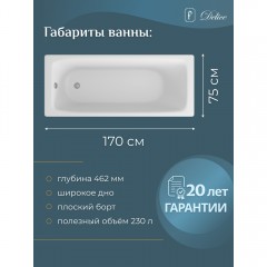 Ванна чугунная Delice France Biove 170x75 с ручками DLR220509R