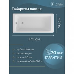 Ванна чугунная Delice France Parallel 170x70 с ручками DLR220505R