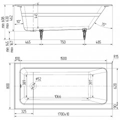 Ванна чугунная Delice France Parallel 170x80 с ручками DLR220502R