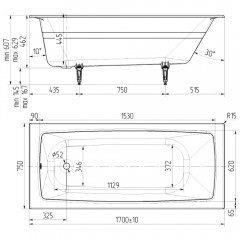 Ванна чугунная Delice France Biove 170x75 с ручками DLR220509R-AS