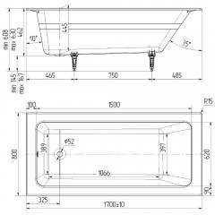 Ванна чугунная Delice France Parallel 170x80 с ручками DLR220502R-AS