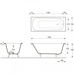 Ванна чугунная Delice France Continental 150x70 DLR230612