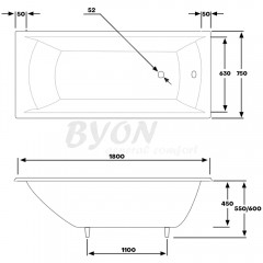 Ванна чугунная Byon Milan 180x75x45