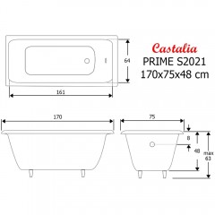 Ванна чугунная Castalia Prime S2021 170x75x48