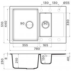 Мойка кухонная Omoikiri Daisen 78-2T-BL