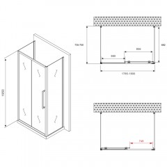 Душевое ограждение Abber Schwarzer Diamant AG30180BH-S75B-S75B