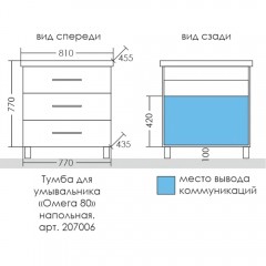 Тумба с раковиной СаНта Омега 80 напольная