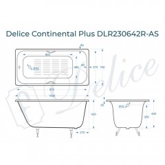 Ванна чугунная Delice France Continental Plus 100x70 DLR230642R-AS