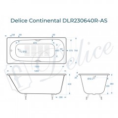 Ванна чугунная Delice France Continental 120x70 DLR230640R-AS