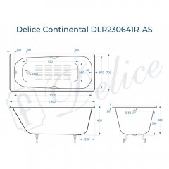 Ванна чугунная Delice France Continental 130x70 DLR230641R-AS