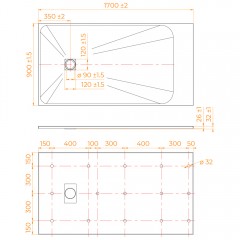 Поддон из стеклопластика RGW SMC TSS-W 90x170 553502917-01