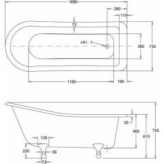 Ванна акриловая Burlington Harewood Slipper E1+E10