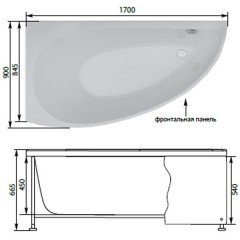 Ванна акриловая Aquanet Augusta 170x90 R